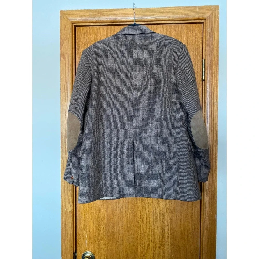 Vintage Wool Herringbone Suede Elbow Patches‎ Brown Blazer 40R Mens Western Folk